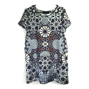 Minkpink Small Shift Dress Geometric Mandala Prism Short Sleeve Colorful Trippy
